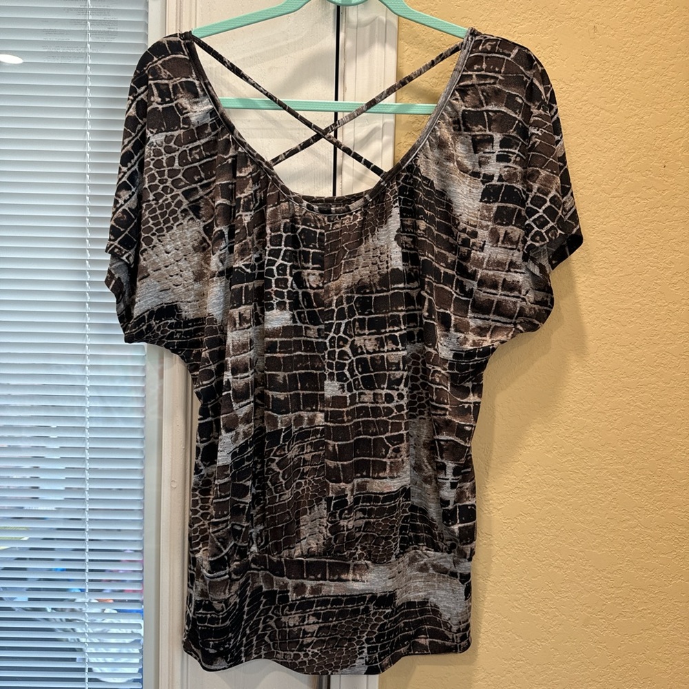 Brown Crocodile Print Women's Top